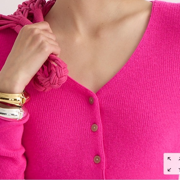 J. CREW Neon Fuchsia Featherweight Cashmere Cropped Cardigan Sweater XS - Picture 5 of 5